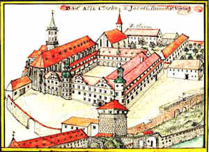 Das alte Closter S. Jacobi hernah S. Vincentz - Klasztor w. Wincentego, widok z lotu ptaka
